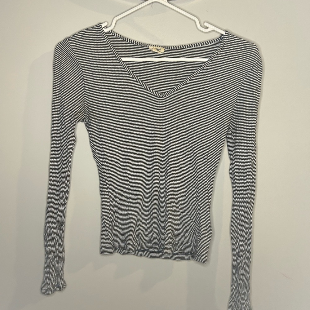 Garage Black and White Striped Long Sleeve Top